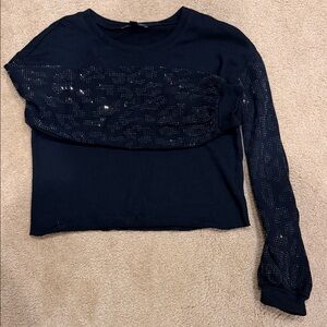 INC International Concepts Black Crewneck Sweatshirt with Rhinestone Accents